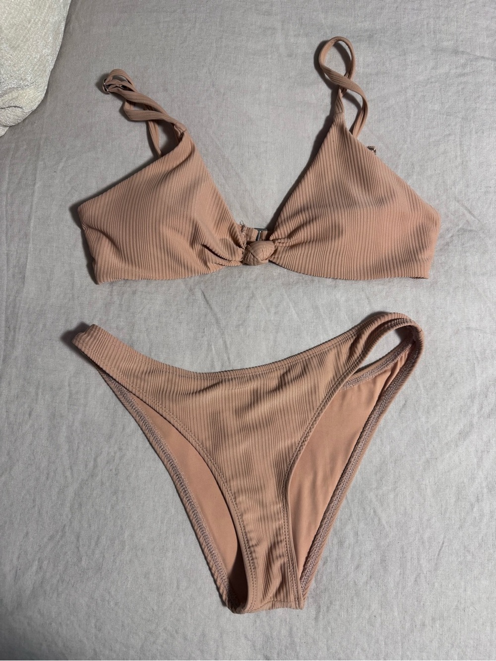 Dippin' Daisy's Ribbed Knot Bralette Bikini Set - Nude Pink